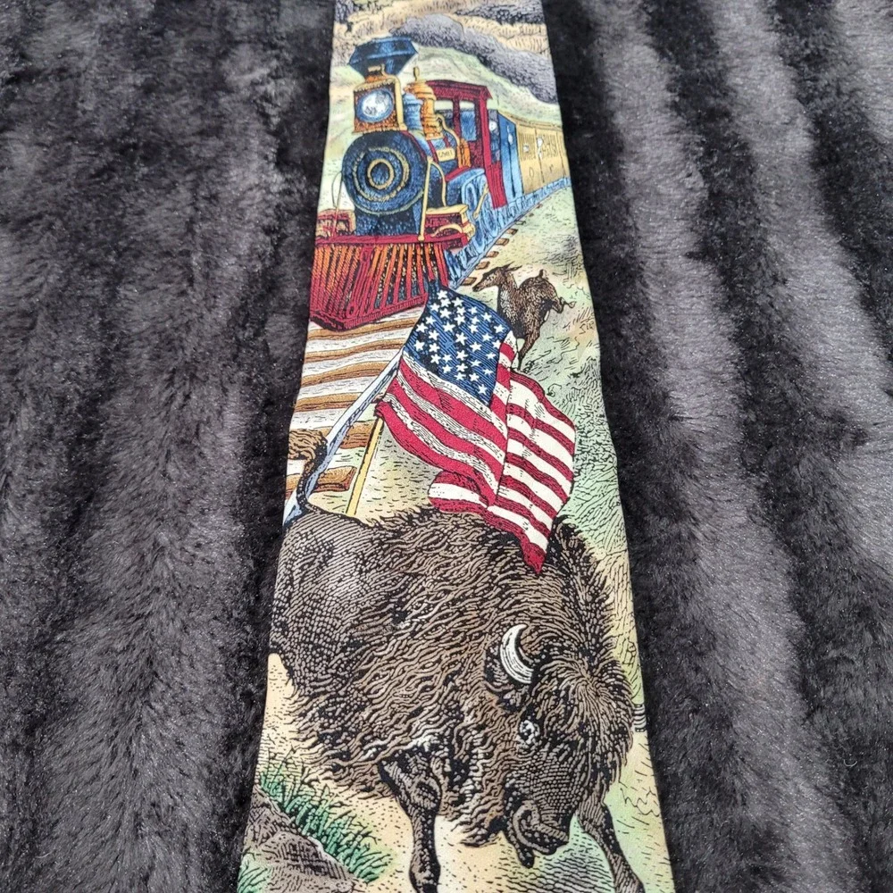 Tango Max Raab Silk Tie Americana Union Pacific Blazing Westward Buffalo Train